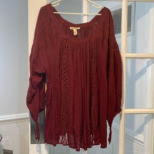 Indigo Maroon Crochet-Trim Boho Tunic
